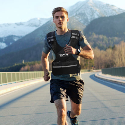 Chaleco  Ajustable, Chaleco de Peso de 11-20 lb con 6 Pesas de Arena y Hierro y Banda Reflectante, Juego de Chaleco de Peso para Hombres y Mujeres, Equipo de Ejercicio para Entrenamiento de Fuerza, Correr y Trotar.
