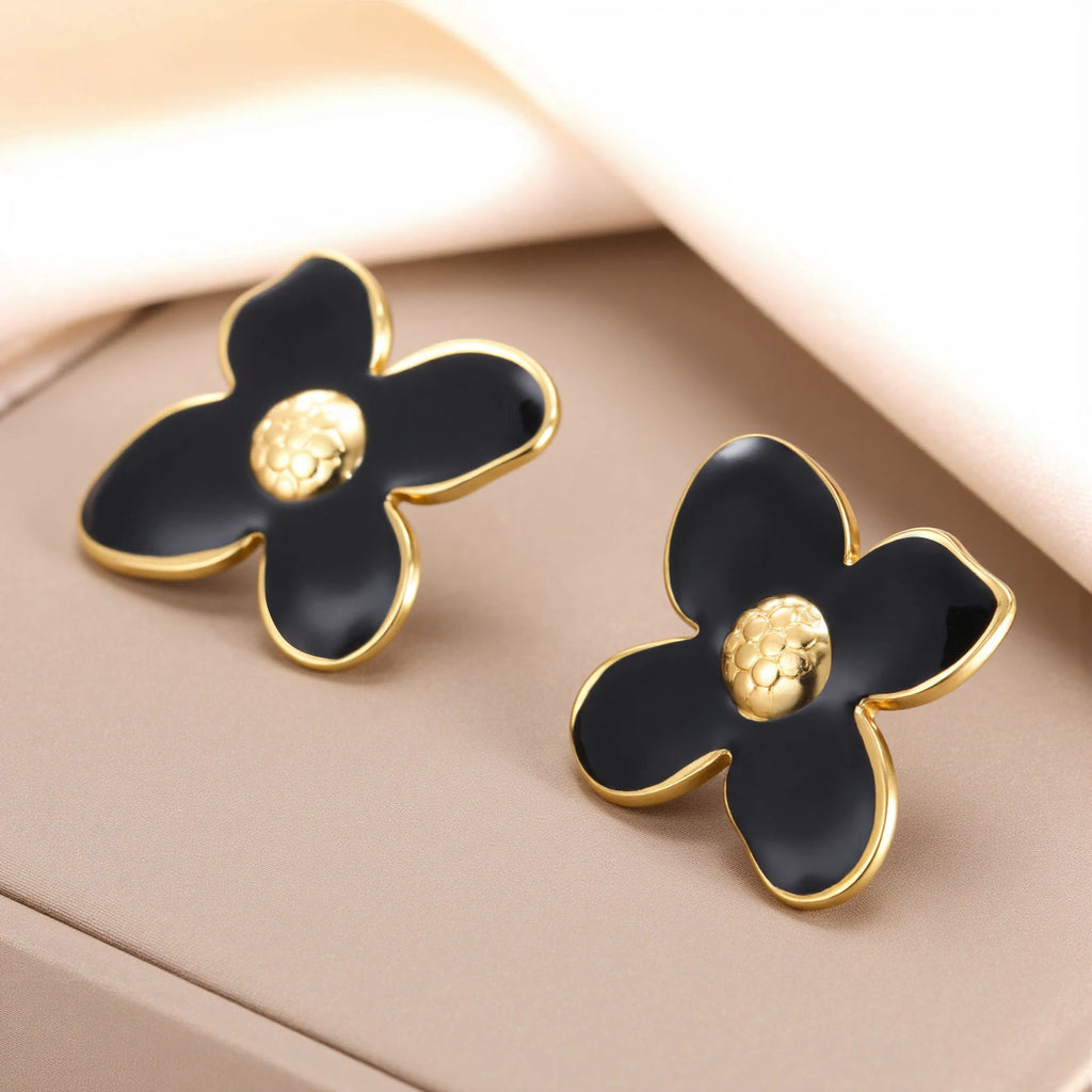 Gold Flower Stud Earrings Set