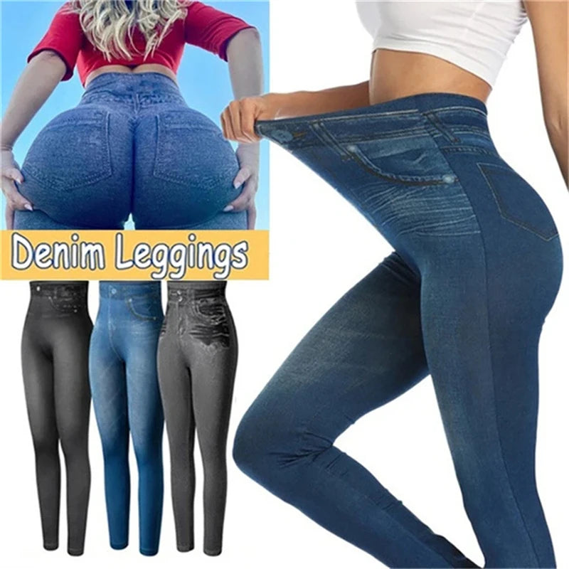 High Waist Stretch Denim Leggings
