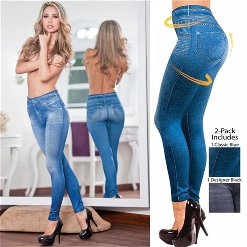 High Waist Stretch Denim Leggings