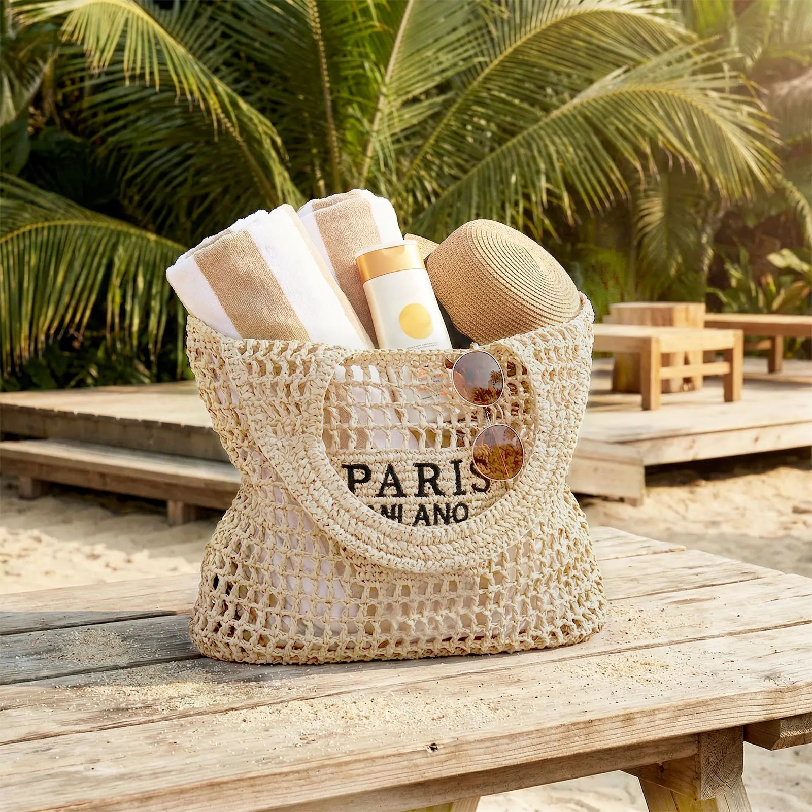 Straw Beach Bags for Women - Women Beach Handmade Woven Tote Bag, Summer Mesh Hollow Shoulder Bag...