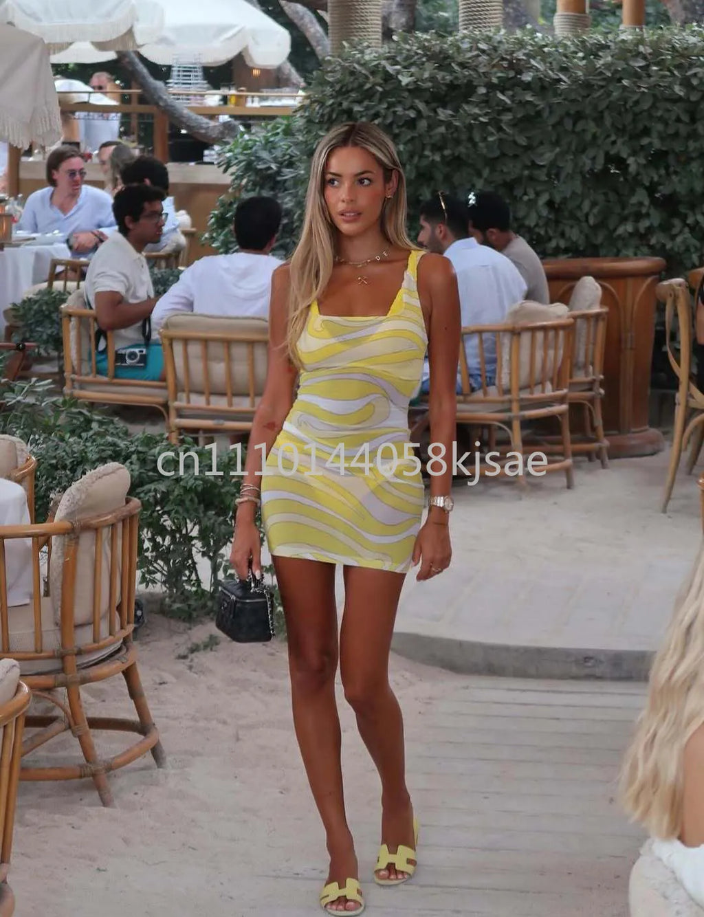 Yellow Bikini Set with Mesh Dress