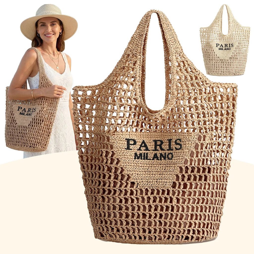 Straw Beach Bags for Women - Women Beach Handmade Woven Tote Bag, Summer Mesh Hollow Shoulder Bag...