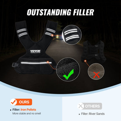 Chaleco  Ajustable, Chaleco de Peso de 11-20 lb con 6 Pesas de Arena y Hierro y Banda Reflectante, Juego de Chaleco de Peso para Hombres y Mujeres, Equipo de Ejercicio para Entrenamiento de Fuerza, Correr y Trotar.